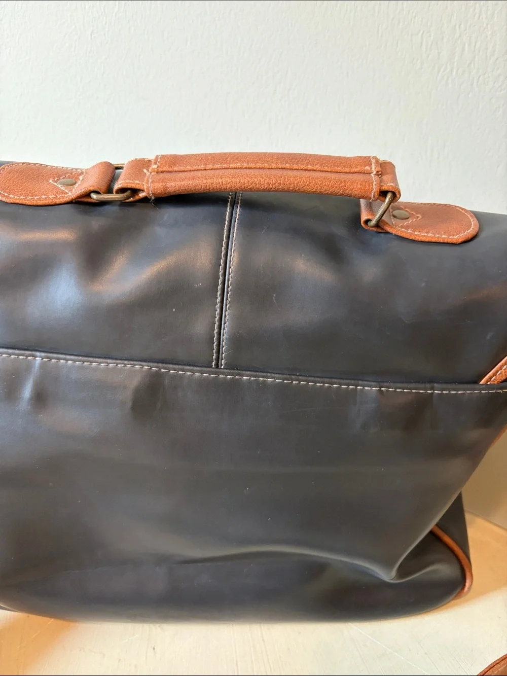 Overland Outfitters Vintage  Black Messenger Bag with Brown Leather Trim